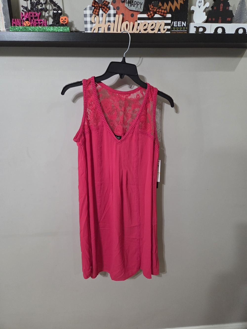 Sequin Hearts Hot Pink Lace-Back Sleeveless Slip Dress